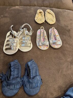 Girls Navy Fringe Moccasin Shoes - Kids